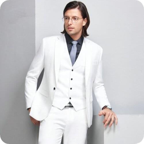 Costume Homme White Business Men Suits 3 Pcs Notch Lapel Fashion Groom Wedding Terno Masculino Slim Fit Blazer Jacket+Pant+Vest