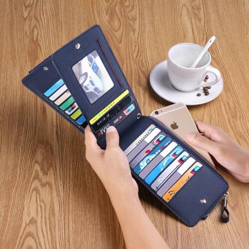 WILLIAMPOLO RFID mens high quality long card wallet leather multi-card zipper large capacity card wallet