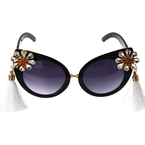 Baroque Retro Tassel Rhinestone Luxury Sunglasses Women Vintage Oval Ladies Sun Glasses Fashion Women Birthday Gift