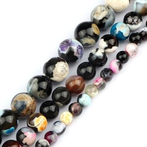 Wholesale Colorful Fire Agate Natural Stone Charm Loose Round Veins Beads for DIY Jewelry Bracelet Necklace Making4 6 8MM Strand