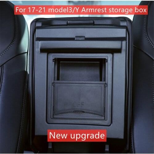 Center Console Organizer Tray Armrest Storage Box Black ABS For Tesla Model 3 Y