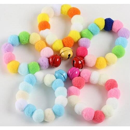 Pet Collar Cute Pompom Collar Soft Dog Necklace Collar Big Bell Pendant Collar Cat Colorful Pompom Collar with Bell