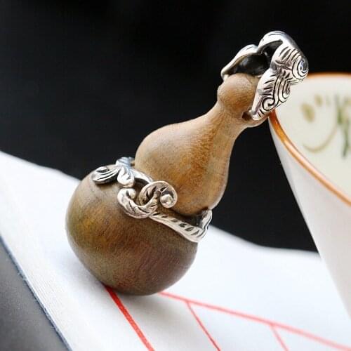 925 pure silver pendant natural green sandalwood gourd gold and silver pendant