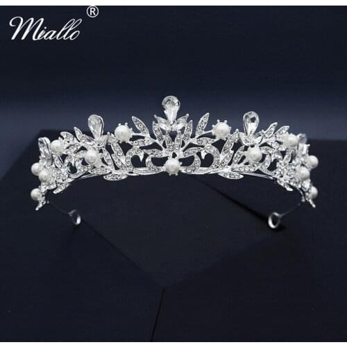 Miallo Rhinestone Wedding Hair Accessories Bridal Crown Headband for Women Headwear Silver Color Tiaras and Crowns Jewelry Gift