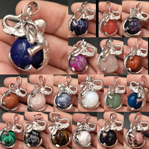 Carnelian Tiger Eye Lapis lazuli Aventurine Crystal Opal Gold Stone Blue Sand Jaspe Malachite Ball Elephant Pendant Bead WFH526