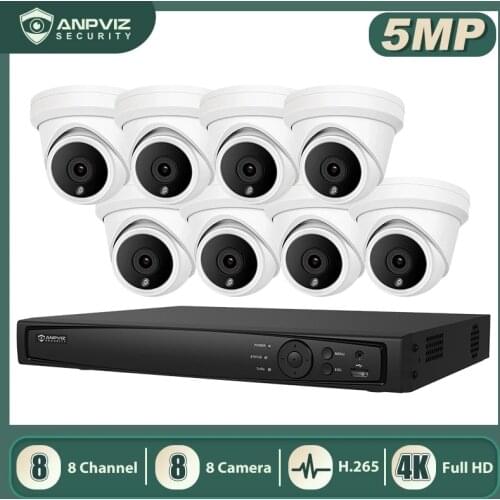 Anpviz 8CH 4K NVR 5MP POE IP Cameras Home/Outdoor Security Systems Kits H.265 ONVIF Network CCTV Video Surveillance NVR Kits