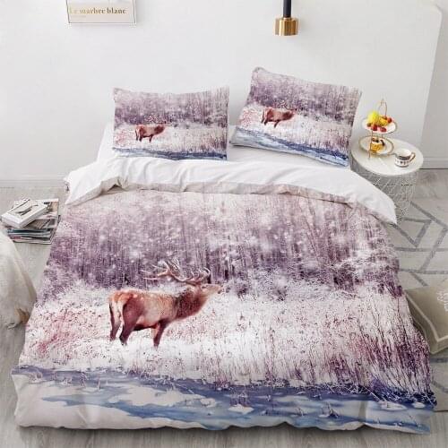 Bedding Sets 3D Blue White Duvet Quilt Cover Set Comforter Bed Linens Pillowcase King Queen Full Double Deer Elk 260x220cm Size