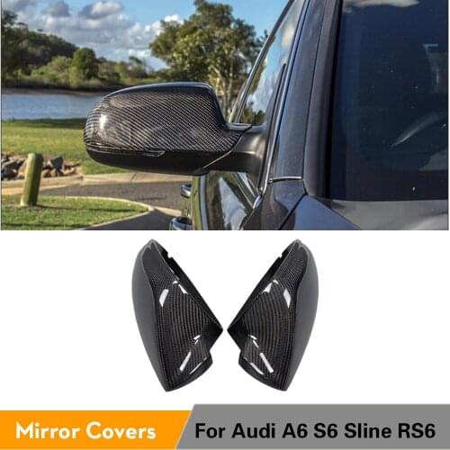 Carbon Fiber Full Replacement Rearview Mirror Caps Without Side Assist Fit for Audi A6 S6 Sline RS6 2013 - 2016 Mirror Covers