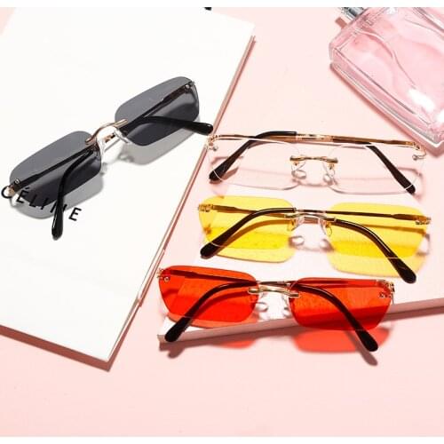Rimless Rectangle Sunglasses Women UV400 Driving Sun Glasses Men Clear Color Summer Square Small Size gafas de sol para fishing
