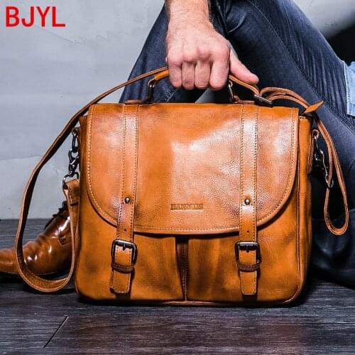 Vintage Leather Mens Handbag Messenger Bag Men Briefcase Laptop Bag Document Business Shoulder Portable Bags Cowhide Leather