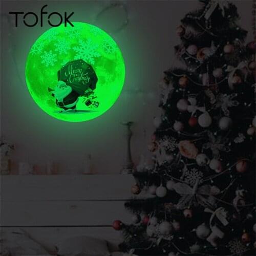 Tofok Luminous Christmas Santa Claus Moon Sticker Glowing Decoration Home Ceiling Fluorescent Bedroom Window Decals