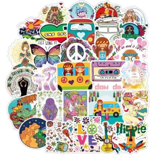 50-100PCS Hippie Stickers For Luggage Motorcycle Laptop Refrigerator Toy Car Pvc Waterproof Sticker