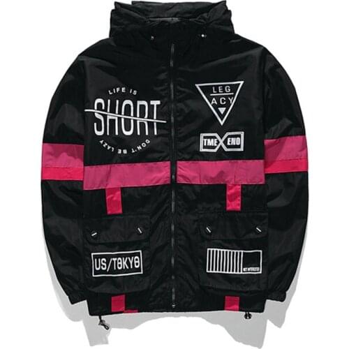 SEVEYFAN 2021 Spring Autumn Hip-hop Windbreaker Korean Mens Hooded Jjacket Windproof Zipper Jacket