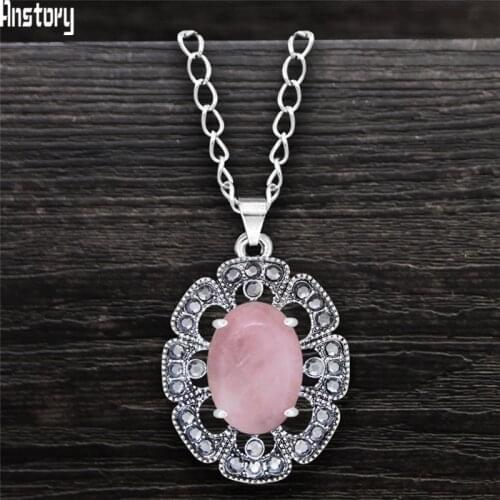 Vintage Plumflower Rhinestone Natural Quartz Necklace Fow Women Flower Pendant Natural Lapis Lazuli Amethysts Stone Necklaces