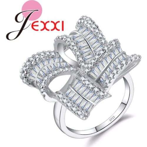 Top Quality Fashion Silver Bridal Wedding Rings For Woman Geometric Cubic Zircon Ring Accessory Valentine Day Jewelry