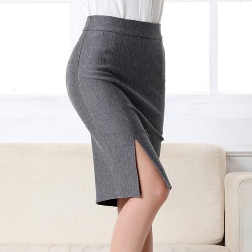 New Pencil Women Skirts Work Office Slim Elegant Front Split Midi Skirt High Waist Bodycon OL Fashion Skirts Black Grey Red Blue