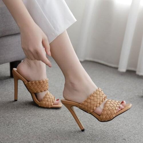 11cm stiletto ladies outer wear all-match sandals and slippers European and American style cross-border square toe knitting