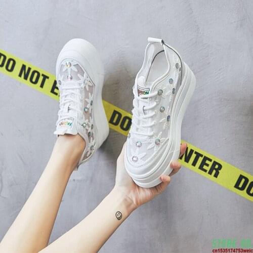2020 summer new womens casual sports shoes thick bottom mesh surface breathable hollow rhinestone women walking shoes ZP-256