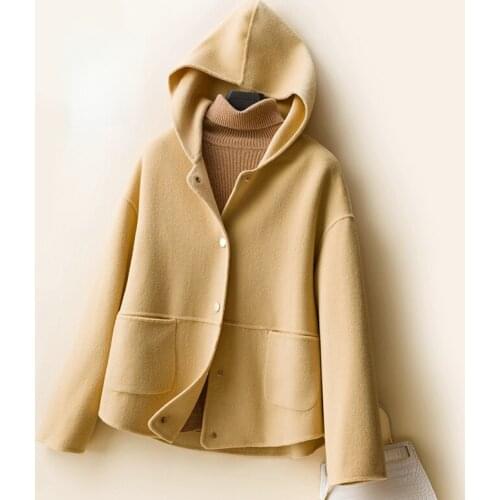 100% Real Wool Coat Female Short Loose Hooded Coats Women Autumn Trench Woman Clothes Jackets for Women 2021 Casaco Feminino WPY