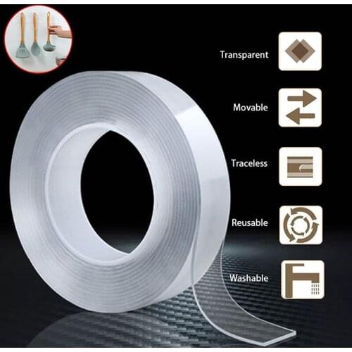 1 Roll Heat Resistant Tape Removable Double Sided Tape Adhesive Grip Transparent Washable Strong Sticky Wall Strips for Home