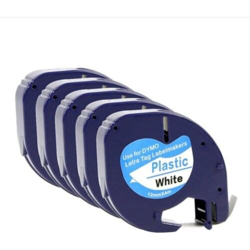 12mm Black On White DYMO Plastic Tape Compatible Dymo Letratag 91201
