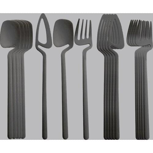 18Pcs Black 18/10 Stainless Steel Matte Cutlery Set Dinnerwar Hanging Cup Flawtare Fork Knife Spoon Kitchen Set Dishwasher Safe