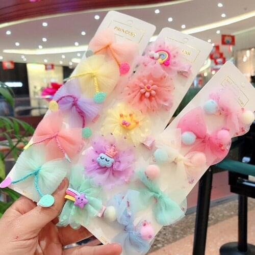 5 PCS Lot Korean Cute Pink Princess Headdress Hair Clip Child Girl Lace Bow Flower Hairpin Barrettes Fashion Hair Accessories