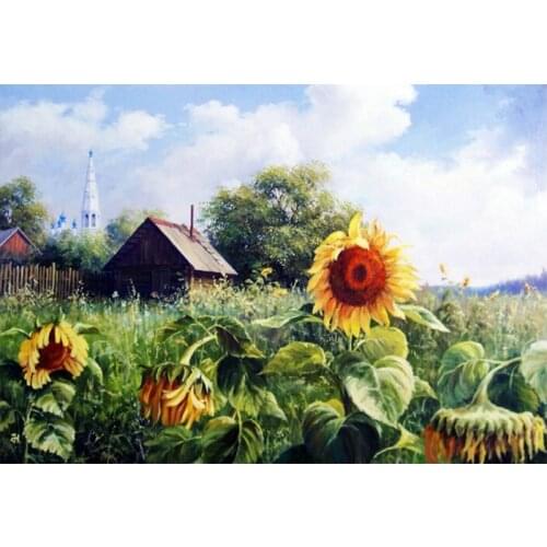 5D DIY diamond painting cross stitch house sunflower flower farmland rhinestone diamond embroidery living room decoration gift