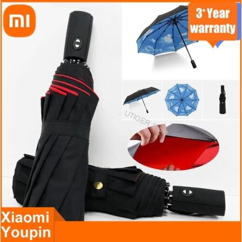 Xiaomi Automatic Oversize Reinforced Umbrella Three Folding Male Female Parasol Umbrella Rain Women Windproof Business Umbrella