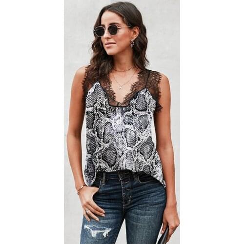 Print Lace Hollow Sleeveless Vest Blouse Women Clothes Summer Casual Loose Vintage Fashion Streetwear Plus Size Ladies Blouses