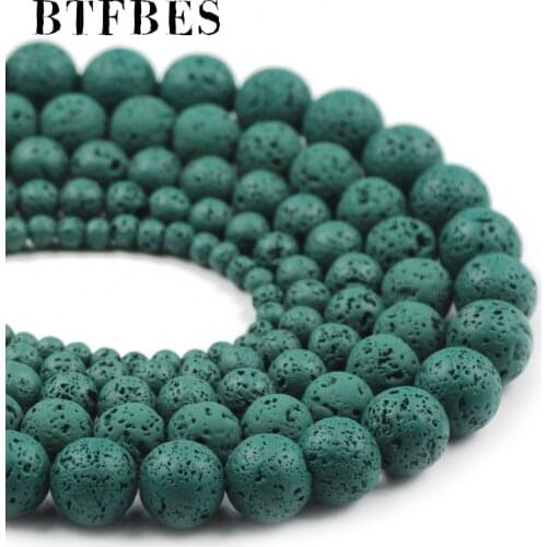 BTFBES Natural Lava Stone Dark Green Rubber charm Beads 4 6 8 10 12mm Round Loose Spacer Beads for Women Jewelry Bracelet Making