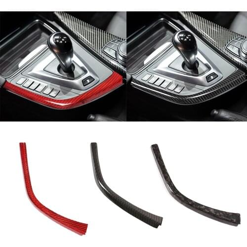 Real Carbon Fiber Central Console Gear Shift L-shaped Side Strip Decorative Trim Fit for BMW M3 M4 F80 F82 2014-2019 LHD