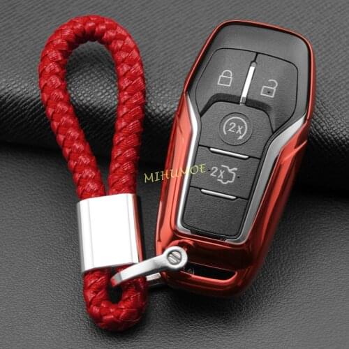 Smart Key Case Cover Fob Shell Chain Ring For Ford Edge Fusion Explorer Mustang F-150 Mondeo Lincoln MKZ MKC MKX Red