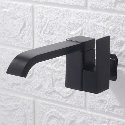 Black Square Copper Kitchen Faucet Into The Wall Single Cold Faucet Rotating Balcony Mop Pool Laundry Pool Faucet