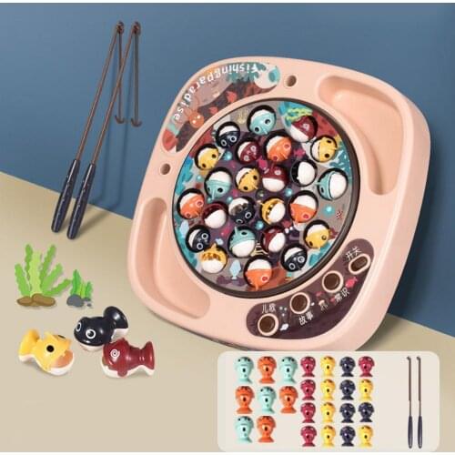 Electric Rotating Fishing Play Game Musical Fish Plate Set Magnetic Outdoor Sports Toys For Children GiftsKids Fishing Toys