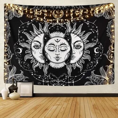 Sun and Moon hippie Tapestry Burning Sun with Star wall tapestry Psychedelic mandala tapestry Mystic boho Tapestry Wall Hanging