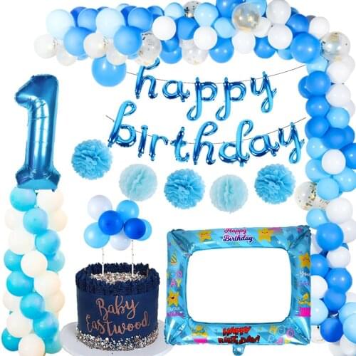 1st Happy Birthday Blue Latex Balloons Foil Number Balloons Baby Boy Girl First Birthday Party Decorations My 1 Year Supplies