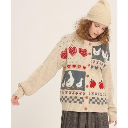 MERRY PRETTY Womens’ Cartoon Duck Embroidery Cardigans 2020 Winter Warm Long Sleeve Jacquard Knitted Sweaters Knit Jumpoers