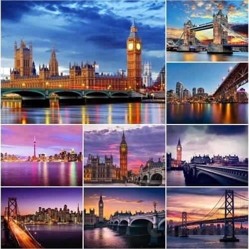 DIY City Picture Of Rhinestone Landscape 5D Diamond Painting Bridge Cross Stitch Embroidery Round&Square Drill Home Decoration