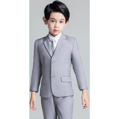 Gray Baptism Blazer Clothing Sets For Children Flower Boys Performance Wedding Dress Prom Suits Outfit Teens Vest Costume