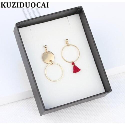 Kuziduocai New Fashion Jewelry Modern Circle Asymmetry Tassel Metal Stud Earrings For Women Brincos Pendientes Statement E-6