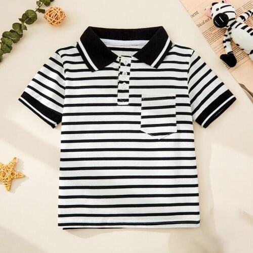 Summer Baby Cotton Striped Polo Shirt Gentleman Lapel Blouse Solid Color Short-sleeved Casual Top Kid Clothing For Boy