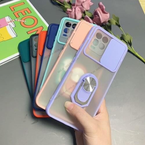 Matte Shockproof Ring Stand Phone Case For OPPO Realme 8 Pro Slide Camera Lens Protection Cover for realme 8 8 pro phone shell