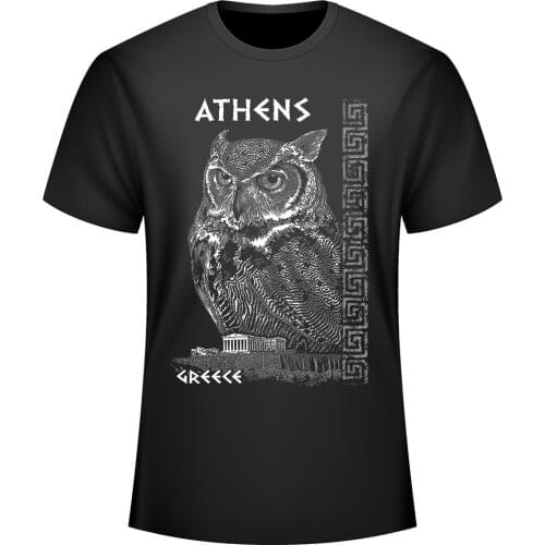 Fashion Design Athena Owl Greece Athens Patron Saint Mens T-Shirt. Summer Cotton Short Sleeve O-Neck Unisex T Shirt New S-3XL