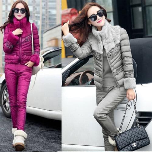 Fashion Two Piece Outfits Women Long Sleeve Parkas Coat and Cotton Pants Winter Parka Ladies Solid Thick Casual Suit Set X341