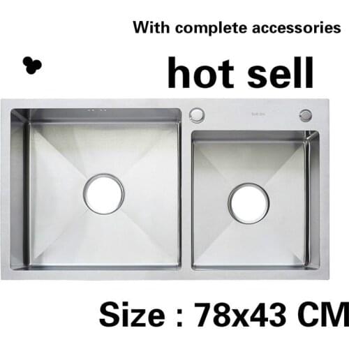 Free shipping Household Kitchen sink durable manual 3 mm thick food grade stainless steel vogue double groove 780 x430 MM