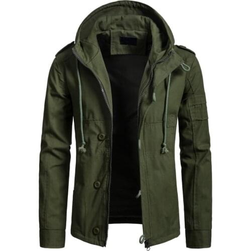 New Arrivals Men Jacket Spring Autumn Mens Casual Cotton Hooded Jacket Coat Vintage Safari Style Outerwear Male