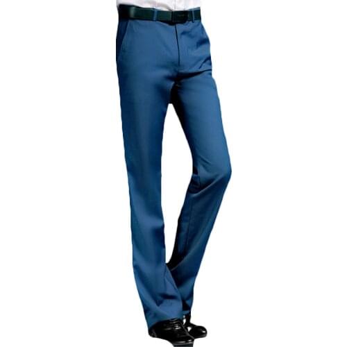 2019 new flared pants Male Summer Straight Suit pants British leisure Free hot feet trousers Color Blue / Black / Wine red