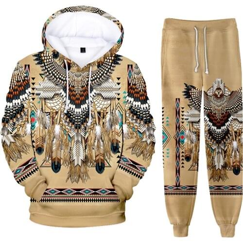 2021New 3D Print American Indian Hip hop Harajuku Long-sleeved Hooded 2Pcs Women/Men Autumn Tracksuit Fashion Hoodies Pants