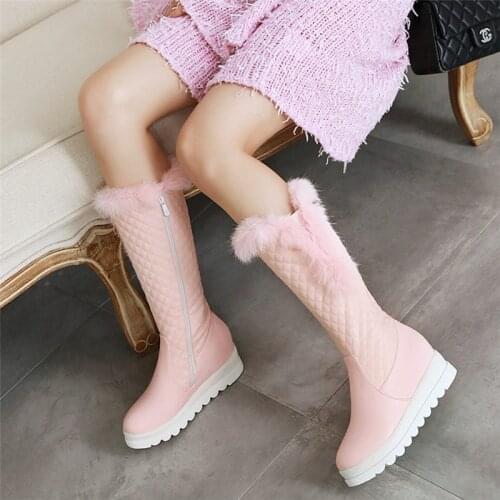 Shoes Black Pink White Winter Warm Plush Knee High Boots Women Comfy Flat Heel Snow Boots Slip on Platform Woman Long Boots 2021